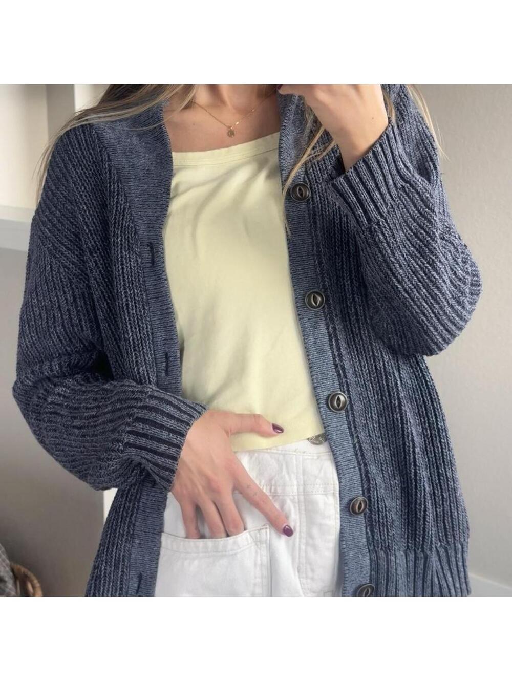 Vintage Cherokee Blue ribbed knit cardigan with button-up front #knitwear #cozy